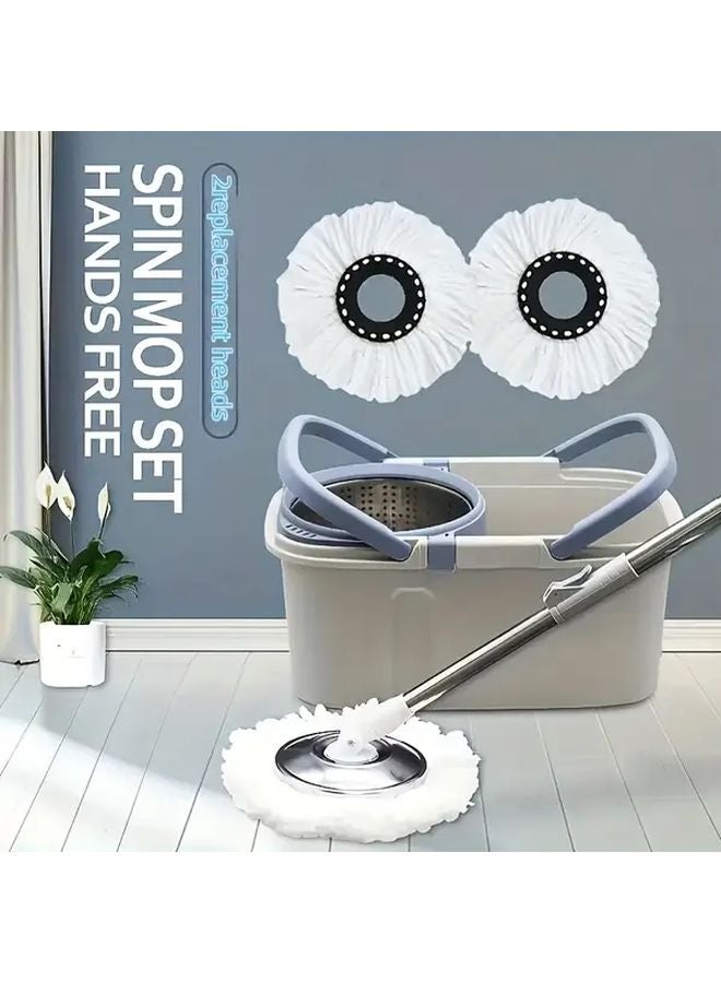 Grey Double Handle Rotating Mop And Bucket Set With 2 Pads And Wheels - Image 1